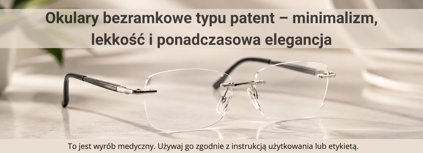 Okulary bezramkowe typu patent